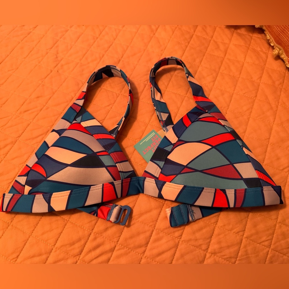 Blue and Red Geometric Bikini Swim top only